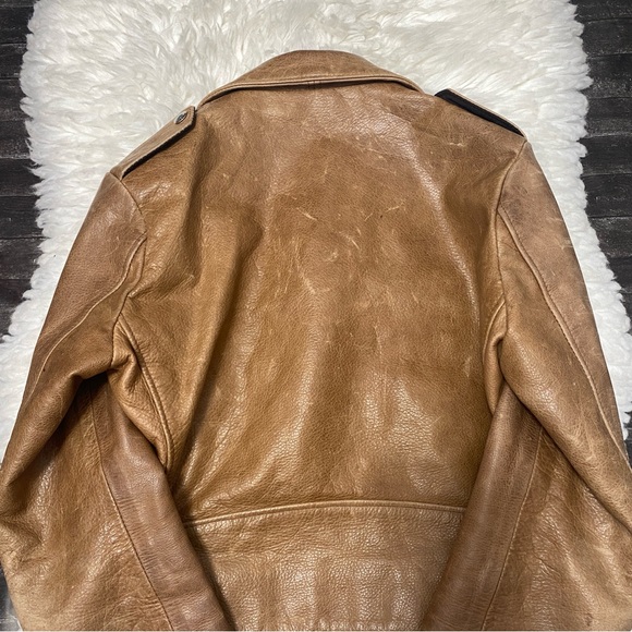 SCHOTT PERFECTO TAN LEATHER ASYMMETRICAL MOTORCYCLE 525W JACKET MOTO BIKER - Picture 10 of 10